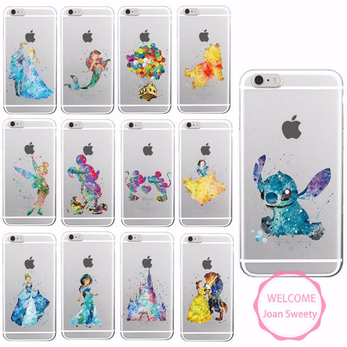 Watercolor Tinkerbell Mickey Minne Stitch Mermaid Princess  Lion King Poof Bear Monsters University Soft TPU Phone Case Coque