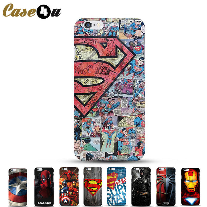 Ultra Slim Superman Phone Case For Coque iPhone 5 5SE 6s 6 7 7Plus iphone7 PC Hard Case Deadpool Ironman Batman Superhero Covers