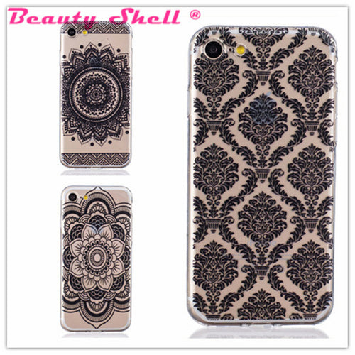 Soft TPU Cases Classic Vintage flowers Campanula Feather Mandala Pattern Half Transparent Cover For iphone7 7PLUs 6S SE Shell